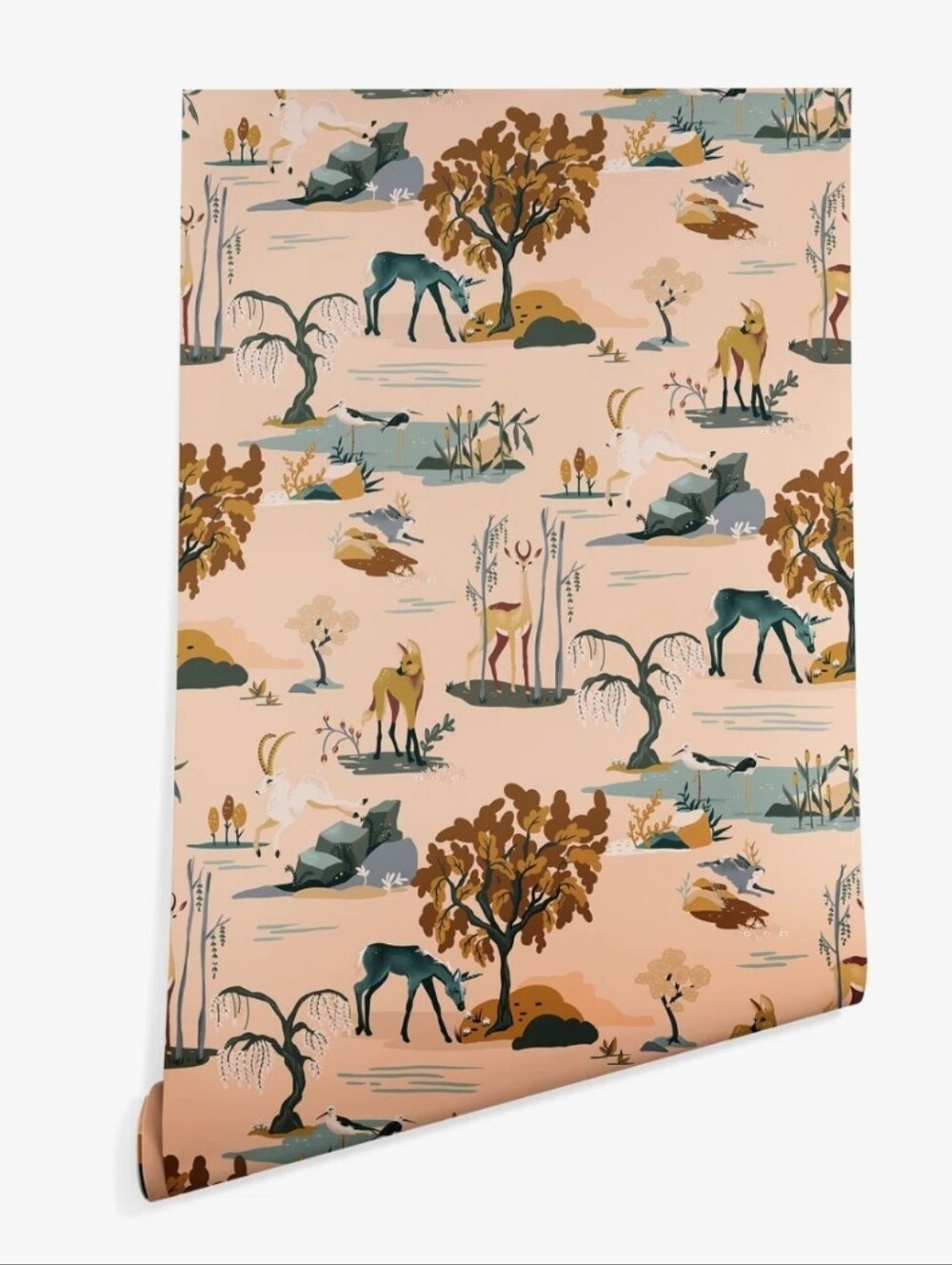 Peach Woodland Deer Wallpaper - Bronk Peel & Stick Animal Print Roll By Loon
